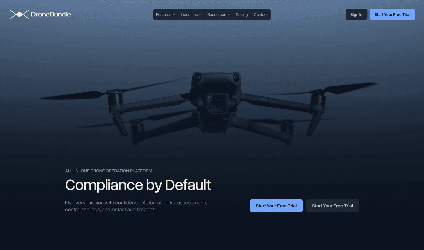 DroneBundle: Full rebrand, brand guidelines, landing page, and logo animation for a drone operations platform.